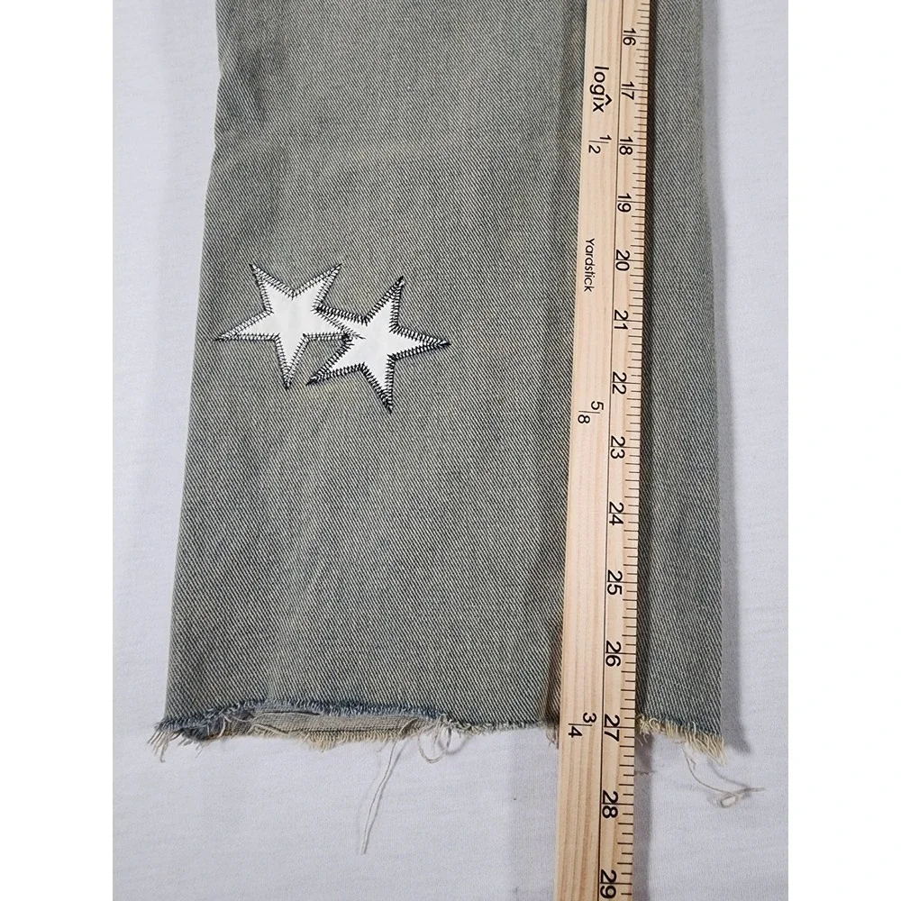 Unbranded Star Patch Jeans 28x27 Blue Denim Distressed Raw Hem Streetwear Clout